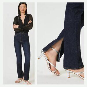 ANTHROPOLOGIE Pilcro The Split Straight Jeans 33" Hi-Rise Dark Blue Women's 26